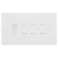 BG Nexus White Moulded 4 Gang Switch 3x Trailing Edge LED Dimmer 1x Intermediate Custom Grid Switch
