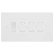 BG Nexus White Moulded 4 Gang Switch 3x Trailing Edge LED Dimmer 1x Intermediate Custom Grid Switch by British General (BG-Nexus-WM-4G-CUSTOM-3x-Dimmer-1x-INT)