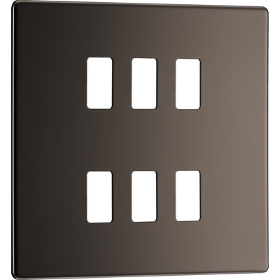 BG Nexus GFBN6 Grid Black Nickel Screwless 6 Gang Front Plate by British General (BG-GFBN6-1)