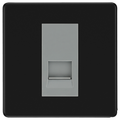BG Screwless Matt Black Single Master Telephone Socket, Screw Terminal - Grey Insert