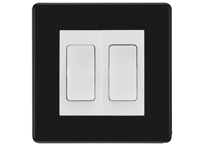 BG Matt Black 2 Gang 20AX 2-Way Switch Custom Grid – White Insert by British General (BG-SCRL-FB-2G-Combo-2x2WAY-WH)