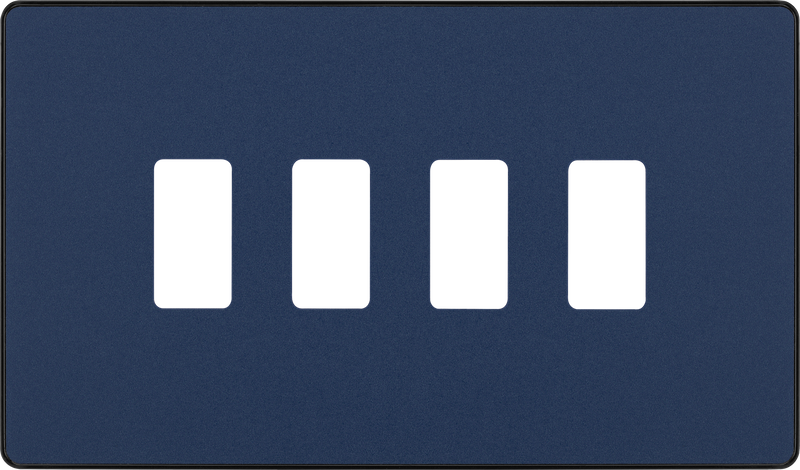 BG RPCDDB4B Evolve Grid Matt Blue 4 Module Rectangular Front Plate - Black Trim