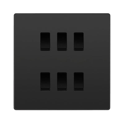 BG Evolve Black Chrome 6 Gang Intermediate Custom Grid Light Switch with Back Box Included by British General (BG-EVOLVE-BC-6G-CUSTOM-6x-INT-SWITCH)