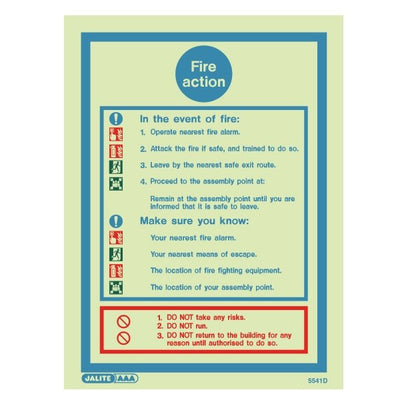 Extinguishers & Equipment: Fire Action Sign - Fire Safety Signs from Jalite Fire Action Sign - 1 by Jalite signs (Safelincs-JS5414D)