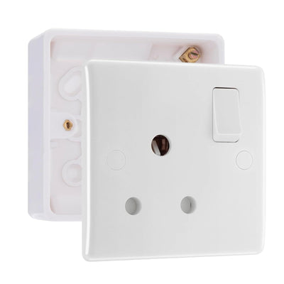 BG Electrical 15A Switched Round Pin Socket White & 32mm Pattress Back Box by British General (BG-899+891)