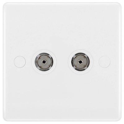 BG 861 Moulded Round Edge | White | 2 Gang Co-Axial TV Socket Outlet by British General (BG-861)