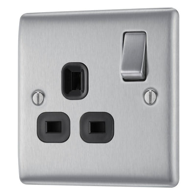 BG Nexus Metal Brushed Steel 13A Single Switched Socket NBS21B with 35mm Steel Back Box
