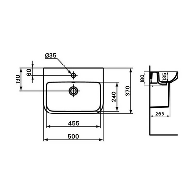 Ideal Standard I.Life S 500mm Pedestal Basin With Overflow - White - T518501 by Ideal Standard (idealstandard-T518501)