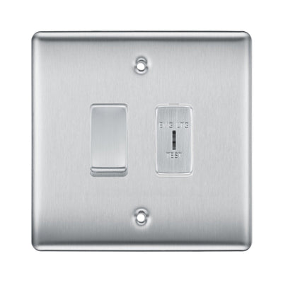 BG Brushed Steel 2 Gang EMG LTG TEST Key Switch with 2 Way Single Pole Switch by British General (BG-NEXUS-BS-2G-1x-EMG-LTG-1x-SP)