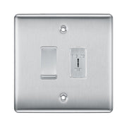 BG Brushed Steel 2 Gang EMG LTG TEST Key Switch with 2 Way Single Pole Switch by British General (BG-NEXUS-BS-2G-1x-EMG-LTG-1x-SP)