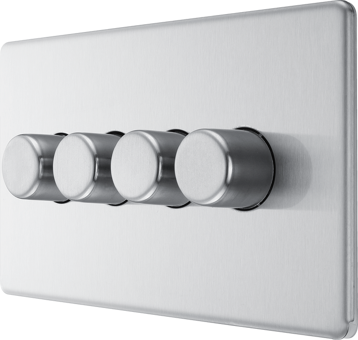 FBS84 Side - This trailing edge quadruple dimmer switch from British General allows you to control your light levels and set the mood. The intelligent electronic circuit monitors the connected load and provides a soft-start with protection against thermal.