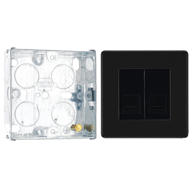 BG Screwless Matt Black Double Secondary Telephone Socket with 25mm Steel Back Box