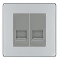 BG Screwless Polished Chrome Double Master Telephone Socket, Screw Terminal - Grey Insert