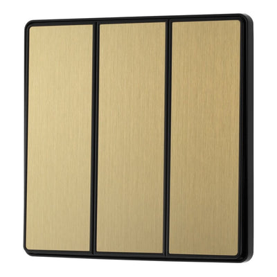 BG Evolve Satin Brass 2 Way Triple Edge to Edge Rocker Switch PCDSB43EB with 35mm Steel Back Box
