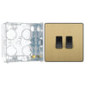 BG Evolve Satin Brass 2 Gang 20A 16AX 2 Way Light Switch PCDSB42B with 35mm Steel Back Box