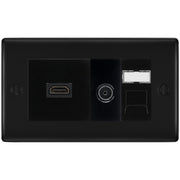 BG Nexus Matt Black Media Wall Plate TV Aerial, HDMI & CAT6 Outlet - Black Insert by British General