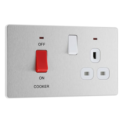 BG Evolve Brushed Steel 45A Switch 13A Switched Socket Cooker Control Unit PCDBS70W with 35mm Steel Back Box