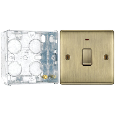 BG Nexus Antique Brass 1 Gang 20A 2 Pole Neon Switch NAB31 with 35mm Steel Back Box