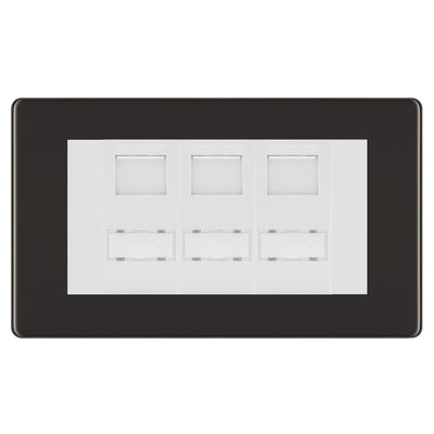 BG Screwless Black Nickel 3 Gang RJ45 CAT6 Data Socket White Inserts by British General (BG-FBNRJ453C5EW)