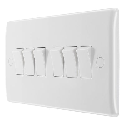 BG Nexus 6 Gang 10AX 2 Way Light Switch White & 32mm Pattress Back Box