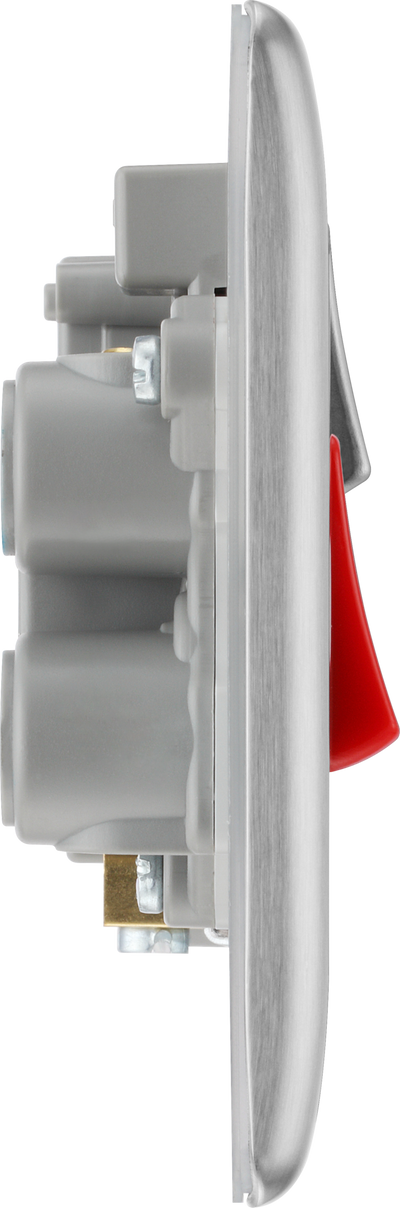 BG NBS70W Nexus Metal Brushed Steel 45A 2 Pole Cooker Switch 13A Neon Switched Socket - White Insert
