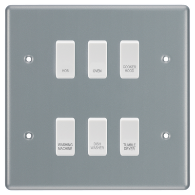 BG Metal Clad 6 Gang Custom Labelled Appliance Grid Switch Panel