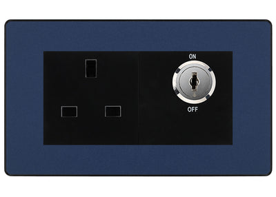 BG Evolve Matt Blue 13A Double Pole Key Controlled Socket – Black Inserts