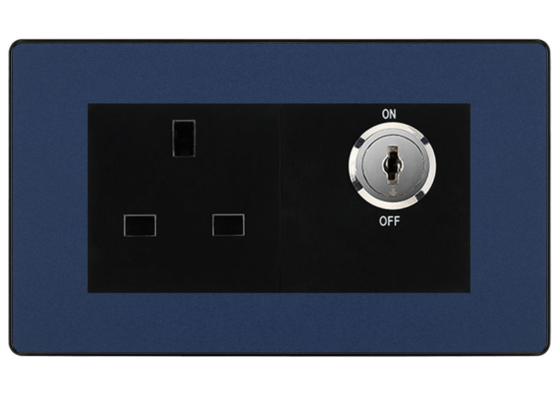 BG Evolve Matt Blue 13A Double Pole Key Controlled Socket – Black Inserts