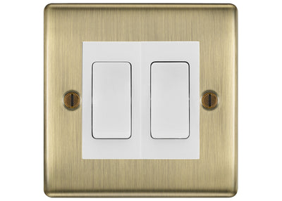 BG Nexus Antique Brass 2-Gang Light Switch 1x 2-Way + 1x Intermediate – White Inserts