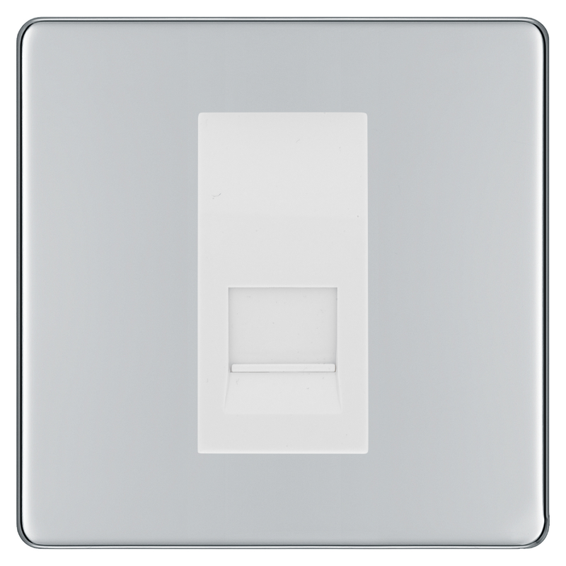 BG Screwless Polished Chrome Single Secondary Telephone Socket, Screw Terminal - White Insert