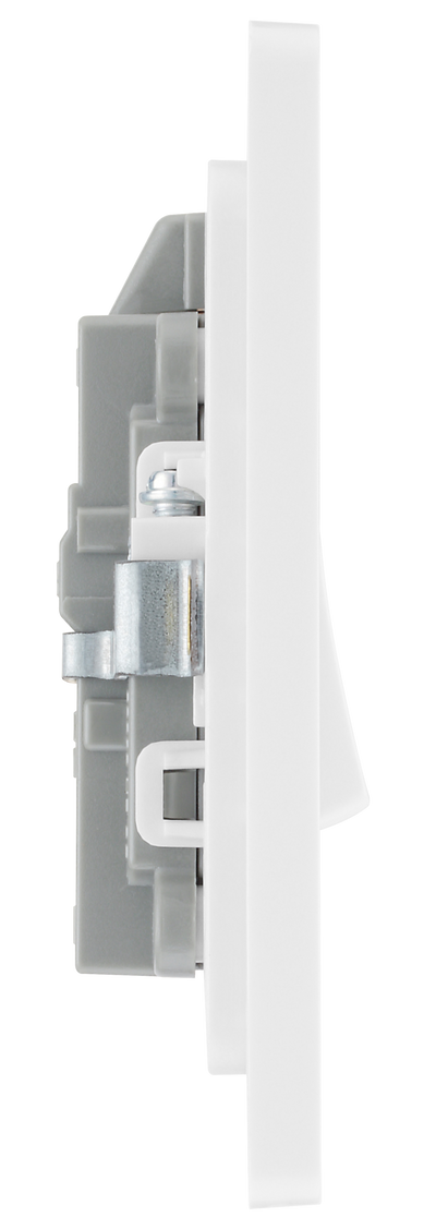 BG PCDBS31W Brushed Steel Evolve 20A 2 Pole LED Switch - White Insert