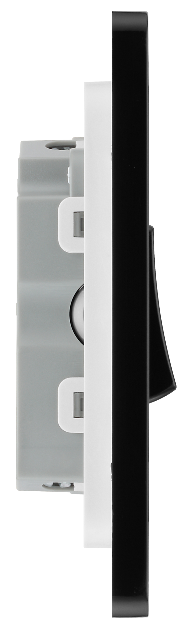 PCDBC43B Side - This Evolve Black Chrome 20A 16AX triple light switch from British General can operate 3 different lights, whilst the 2 way switching allows a second switch to be added to the circuit to operate the same light from another location (e.g. at the top and bottom of the stairs).