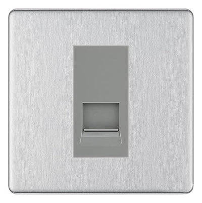 BG Screwless Brushed Steel Single RJ11 Telephone Socket FBSRJ111 - Grey Insert by British General (BG-FBSRJ111G)
