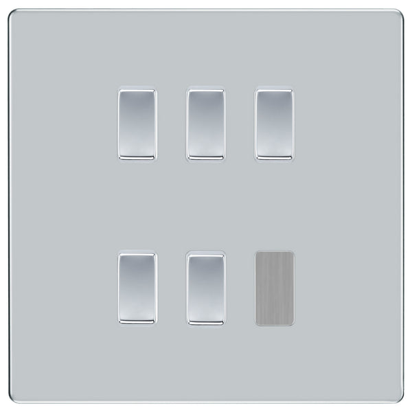 BG Polished Chrome Screwless Flat Plate 5 Gang Light Switch Custom Switch