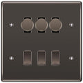 BG Nexus Black Nickel 6 Gang Switch 3x Trailing Edge LED Dimmer 3x 2Way Custom Switch