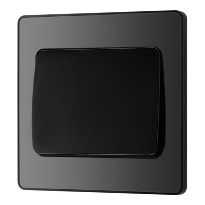 BG Evolve Black Chrome 1G Wide Rocker Light Switch PCDBC12WB with 35mm Steel Back Box