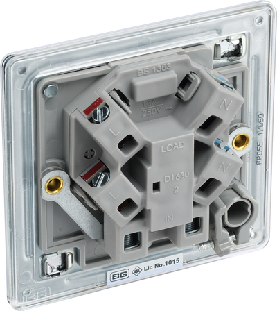 BG FPC55 Nexus Screwless Flat-Plate Unswitched Fused Connection Spur Unit Flex Output Polished Chrome 13A