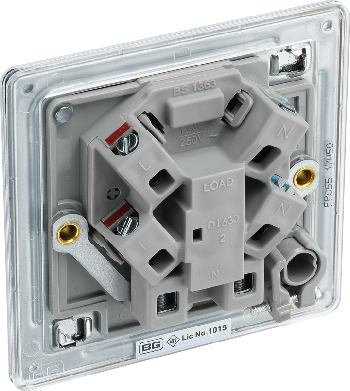 FPC55 Back - This 13A fused and unswitched connection unit from British General provides an outlet from the mains containing the fuse ideal for spur circuits and hardwired appliances.