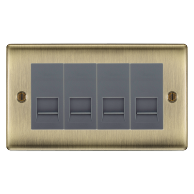 BG Nexus Antique Brass 4 Gang IDC Secondary Telephone Socket - Grey Insert by British General (BG-NABBTS4G)