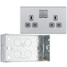 BG Screwless Brushed Steel 13A Double Socket FBS22G with 35mm Steel Back Box by British General