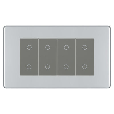 BG Screwless Polished Chrome Quad Secondary Touch Dimmer Switch Grey Inserts FPCTDS4G by British General (BG-FPCTDS4G)