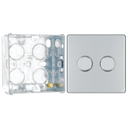 BG Screwless Polished Chrome 200W 2 Way Double Trailing Edge Dimmer Switch FPC82 with 35mm Steel Back Box