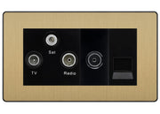 BG Evolve Satin Brass TV/FM/SAT + Return & 1 Gang Tel - Screened Triplex Socket by British General (BG-PCDSB68B)
