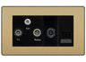 BG Evolve Satin Brass TV/FM/SAT + Return & 1 Gang Tel - Screened Triplex Socket by British General (BG-PCDSB68B)