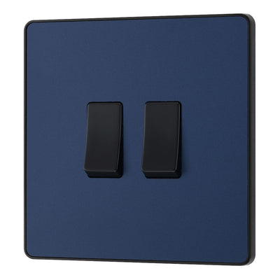 BG Evolve Matt Blue 2 Gang 20A 16AX 2 Way Light Switch PCDDB42B with 35mm Steel Back Box