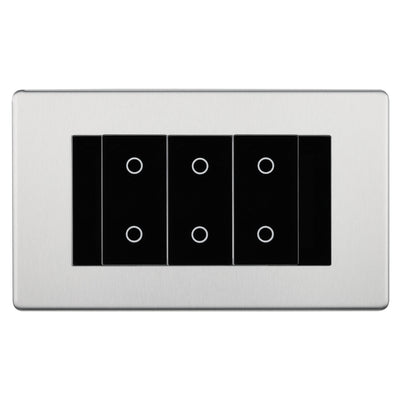 BG Nexus Screwless Brushed Steel Triple Master Touch Dimmer Switch Black Inserts by British General (BG-EMTDMB+FBSEMR4)
