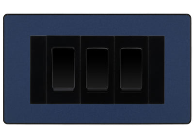 BG Evolve Matt Blue 3 Gang 20AX 2-Way Switch Custom Grid - Black Insert