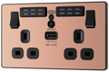 BG Evolve PCDCP22UWRB Polished Copper 2 Gang 13A 1x USB-A 2.1A Wi-FI Extender Switched Socket Outlet - Black Insert