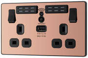 BG Evolve PCDCP22UWRB Polished Copper 2 Gang 13A 1x USB-A 2.1A Wi-FI Extender Switched Socket Outlet - Black Insert by British General (BG-PCDCP22UWRB-Shopify-SA_1)