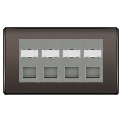 BG Nexus Black Nickel 4 Gang RJ45 Cat6e Data Socket Grey Inserts by British General (BG-NBNRJ454C5EG)